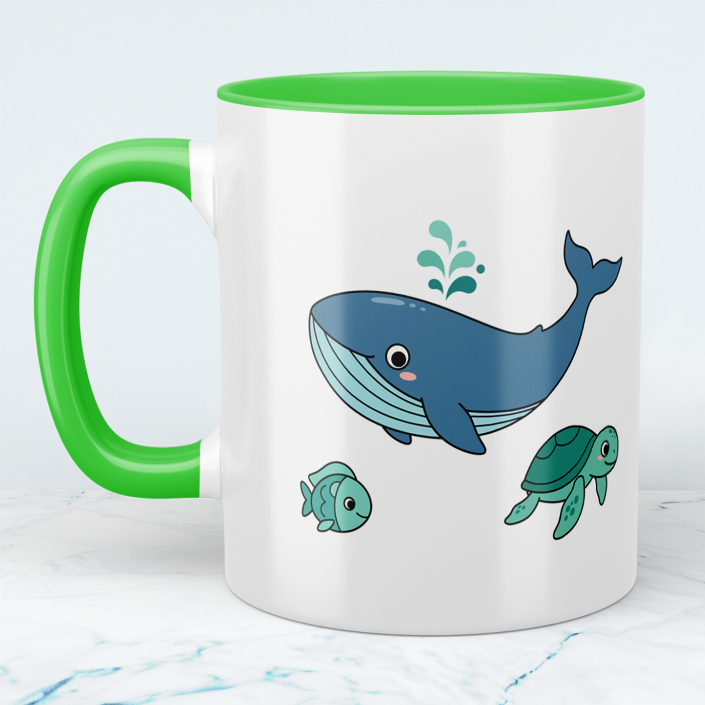Kindertasse Meerestiere – Wale, Fische & Schildkröten, niedlich bedruckt