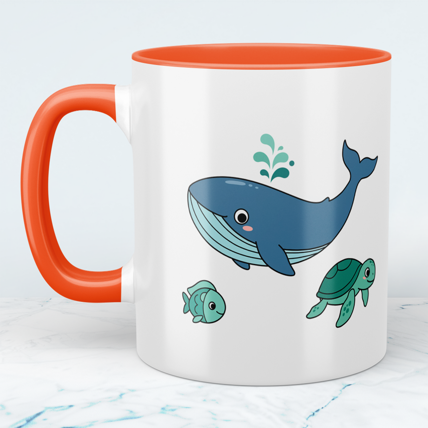 Kindertasse Meerestiere – Wale, Fische & Schildkröten, niedlich bedruckt