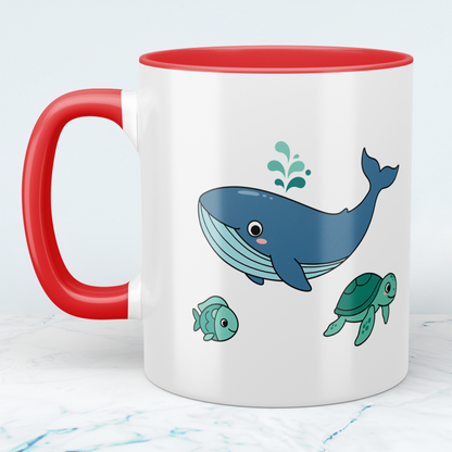Kindertasse Meerestiere – Wale, Fische & Schildkröten, niedlich bedruckt