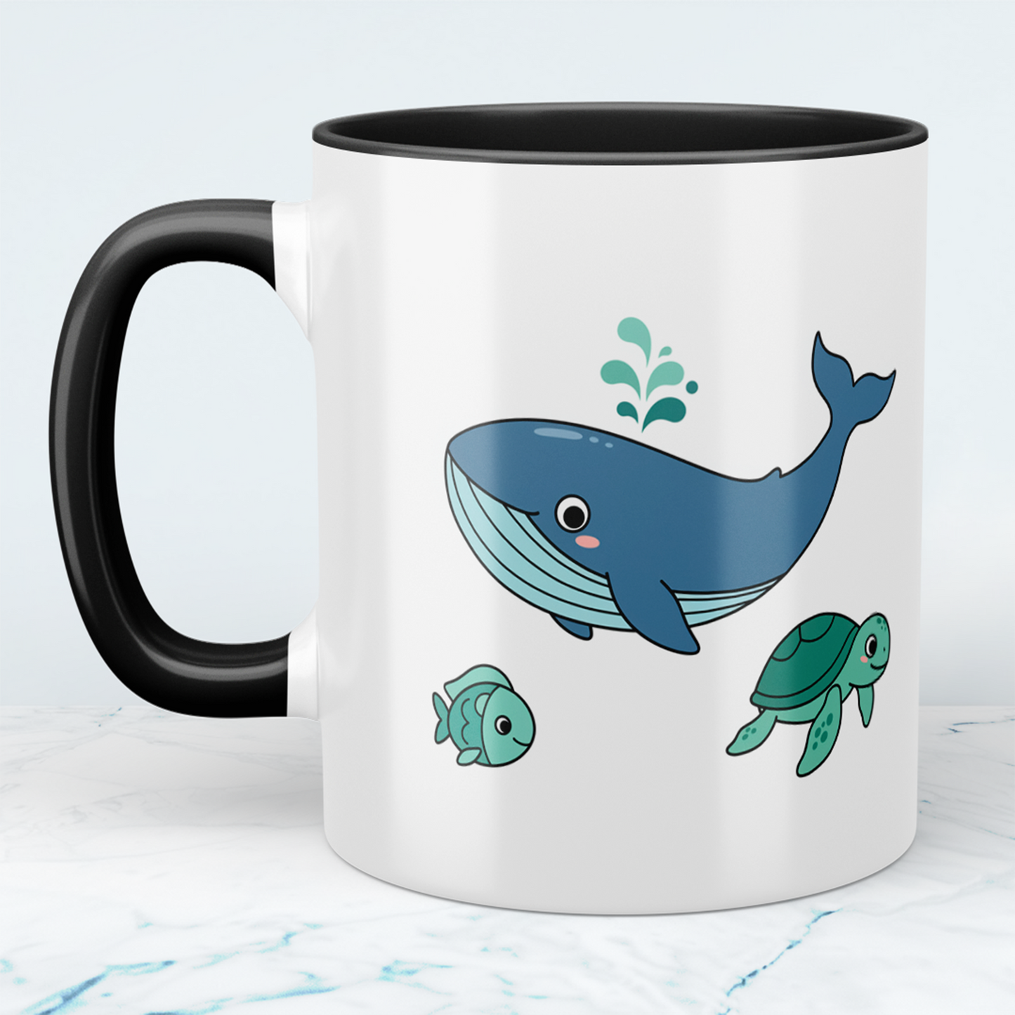 Kindertasse Meerestiere – Wale, Fische & Schildkröten, niedlich bedruckt