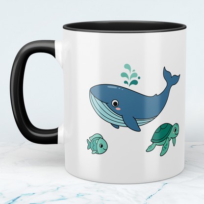 Kindertasse Meerestiere – Wale, Fische & Schildkröten, niedlich bedruckt