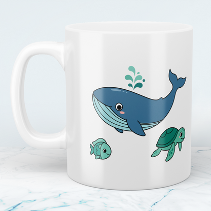 Kindertasse Meerestiere – Wale, Fische & Schildkröten, niedlich bedruckt