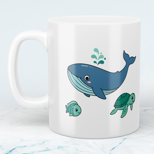 Kindertasse Meerestiere – Wale, Fische & Schildkröten, niedlich bedruckt