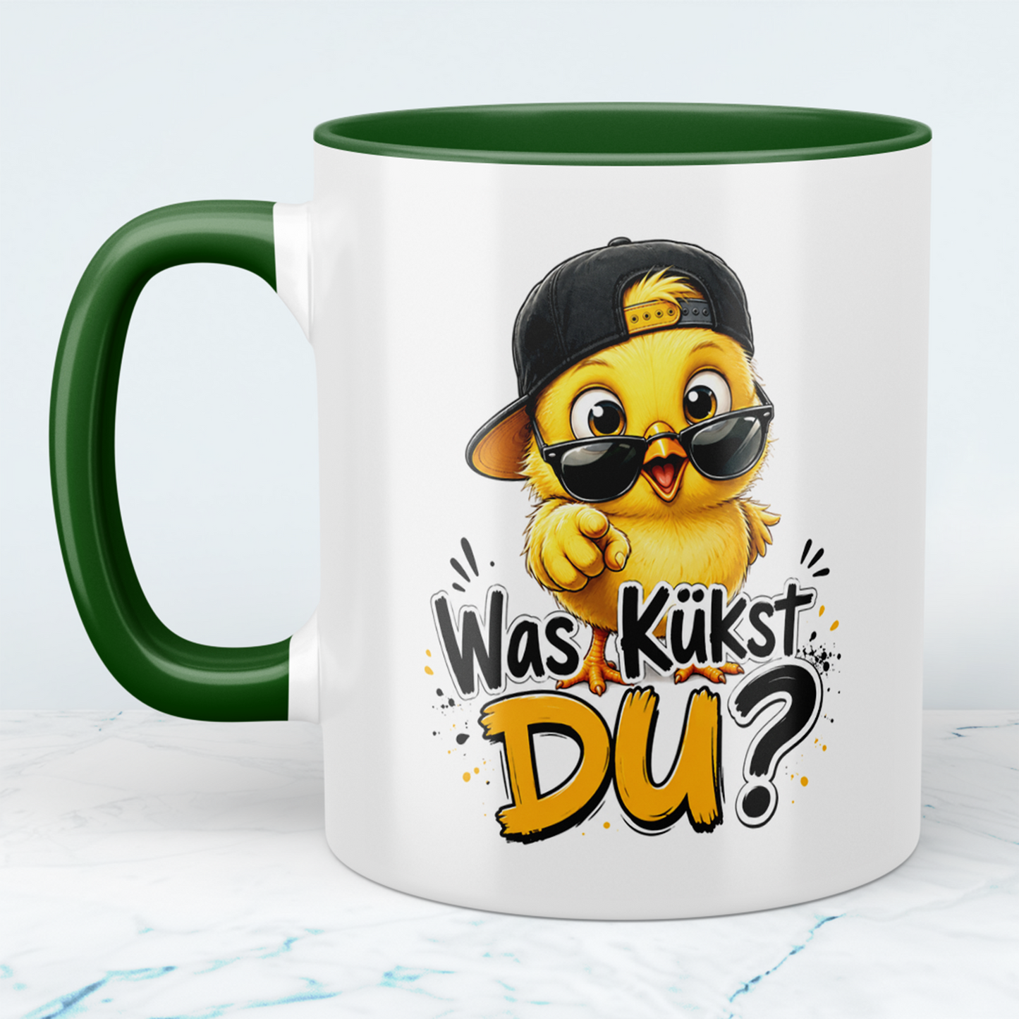 Tasse „Was kükst Du“ – lustige Hühner-Tasse mit frechem Spruch