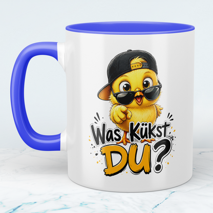 Tasse „Was kükst Du“ – lustige Hühner-Tasse mit frechem Spruch