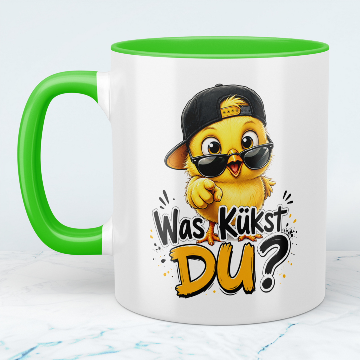 Tasse „Was kükst Du“ – lustige Hühner-Tasse mit frechem Spruch