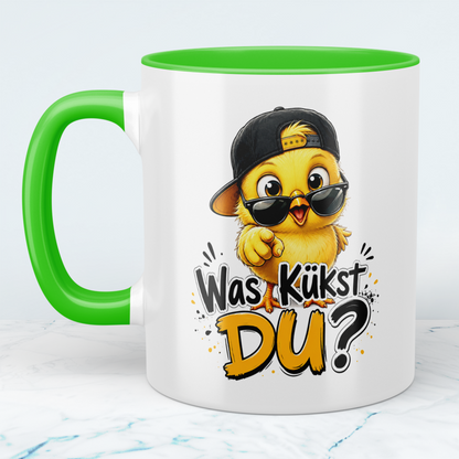 Tasse „Was kükst Du“ – lustige Hühner-Tasse mit frechem Spruch