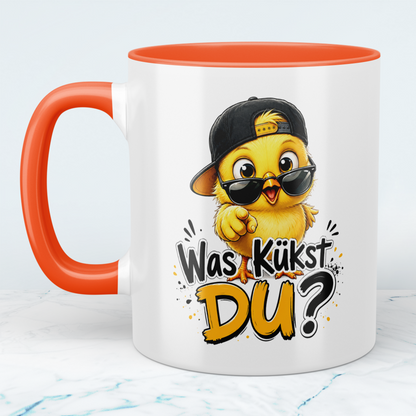 Tasse „Was kükst Du“ – lustige Hühner-Tasse mit frechem Spruch