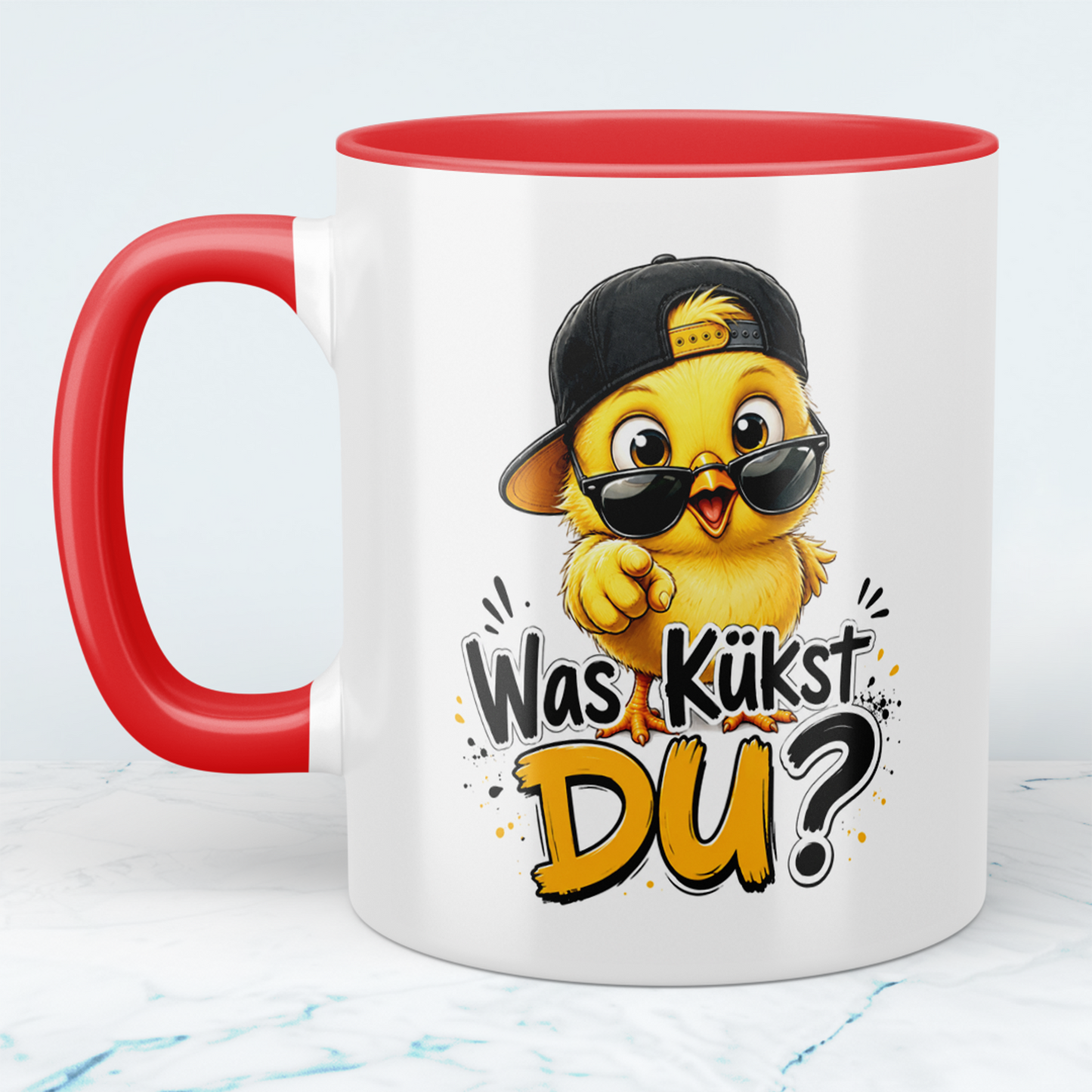 Tasse „Was kükst Du“ – lustige Hühner-Tasse mit frechem Spruch