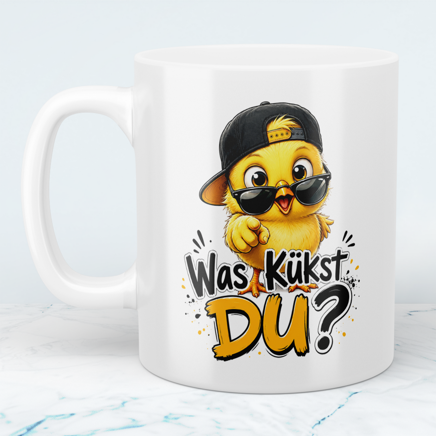 Tasse „Was kükst Du“ – lustige Hühner-Tasse mit frechem Spruch