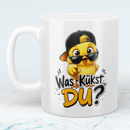 Tasse „Was kükst Du“ – lustige Hühner-Tasse mit frechem Spruch