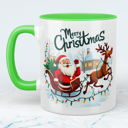 Witzige Tasse mit Weihnachtsmann, Schlitten und Rentier – ein zauberhaftes Geschenk für die Feiertage!