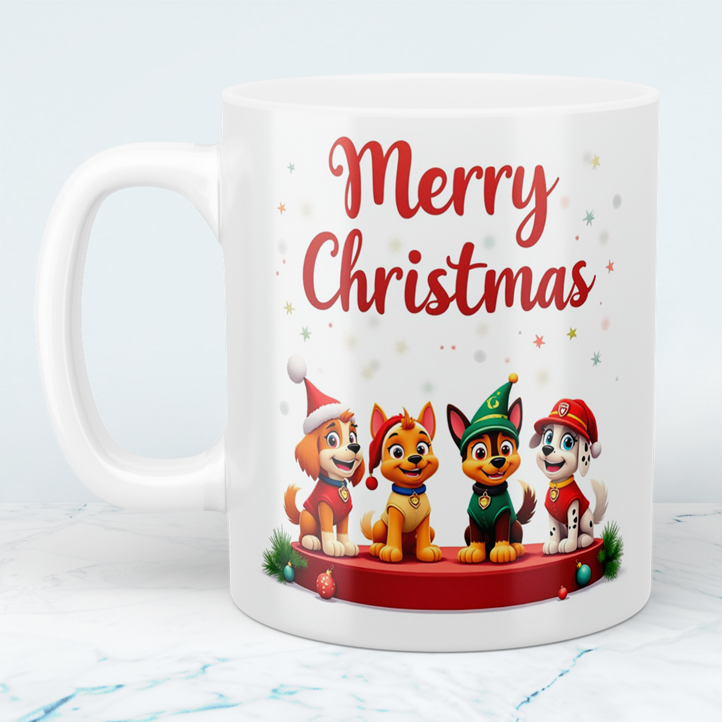 Lustige bedruckte Weihnachtstasse „Merry Christmas“ mit Paw Patrol – das perfekte Geschenk für kleine Fans!