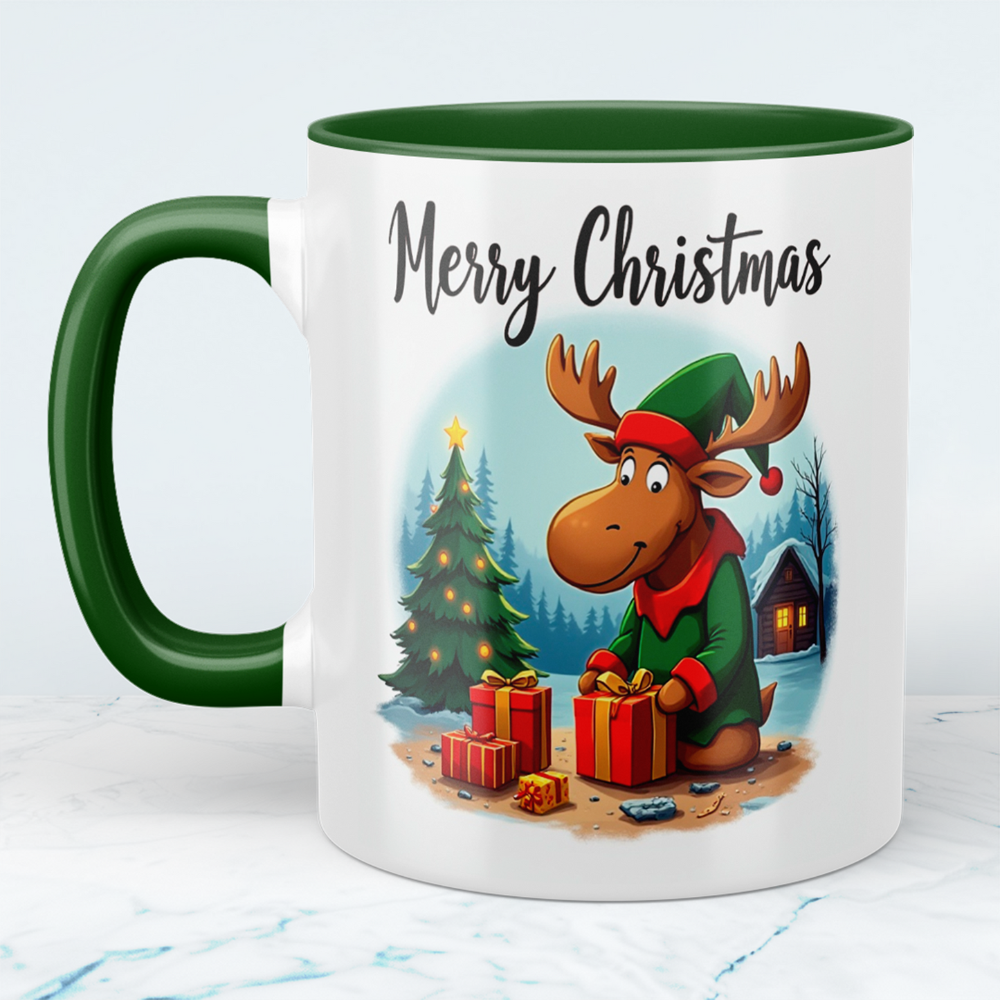 Lustiger Weihnachtselch Becher – bedruckte Tasse mit „Merry Christmas“, das perfekte Geschenk!