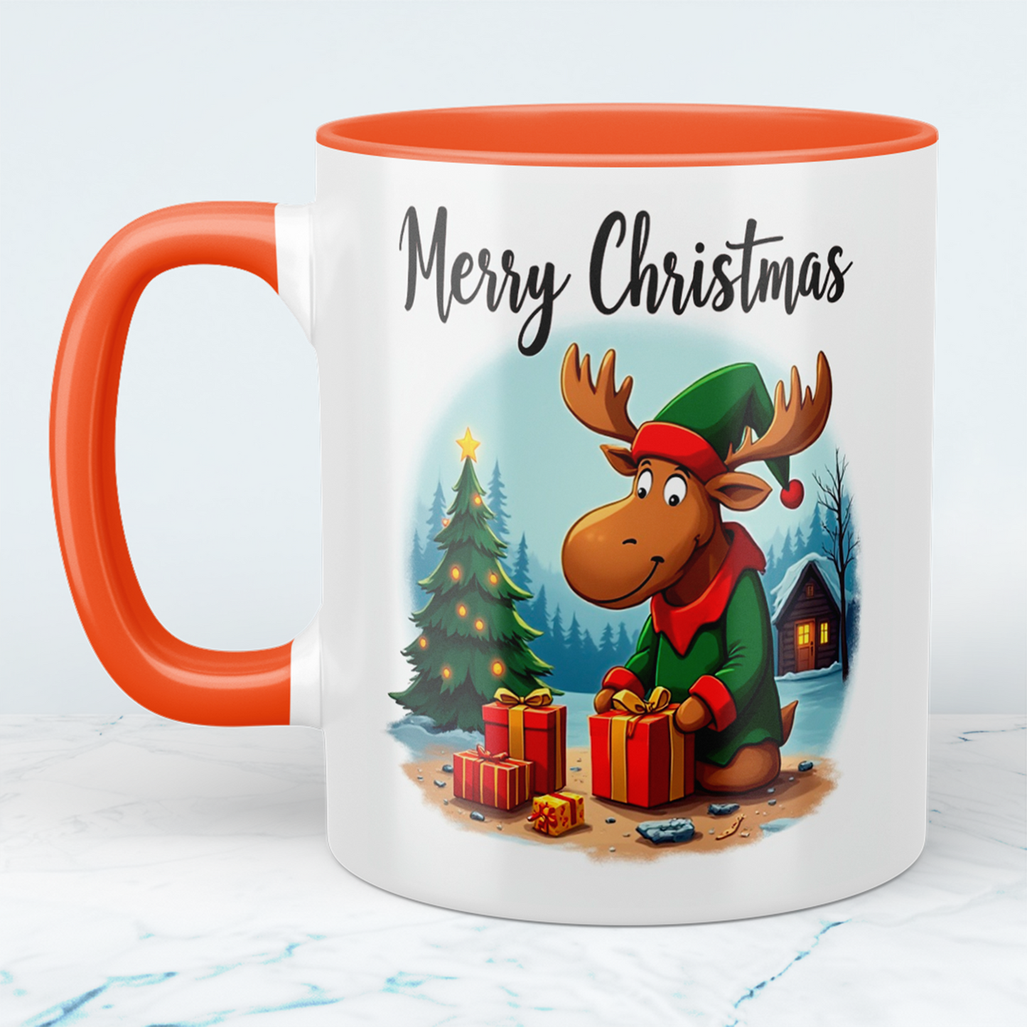 Lustiger Weihnachtselch Becher – bedruckte Tasse mit „Merry Christmas“, das perfekte Geschenk!
