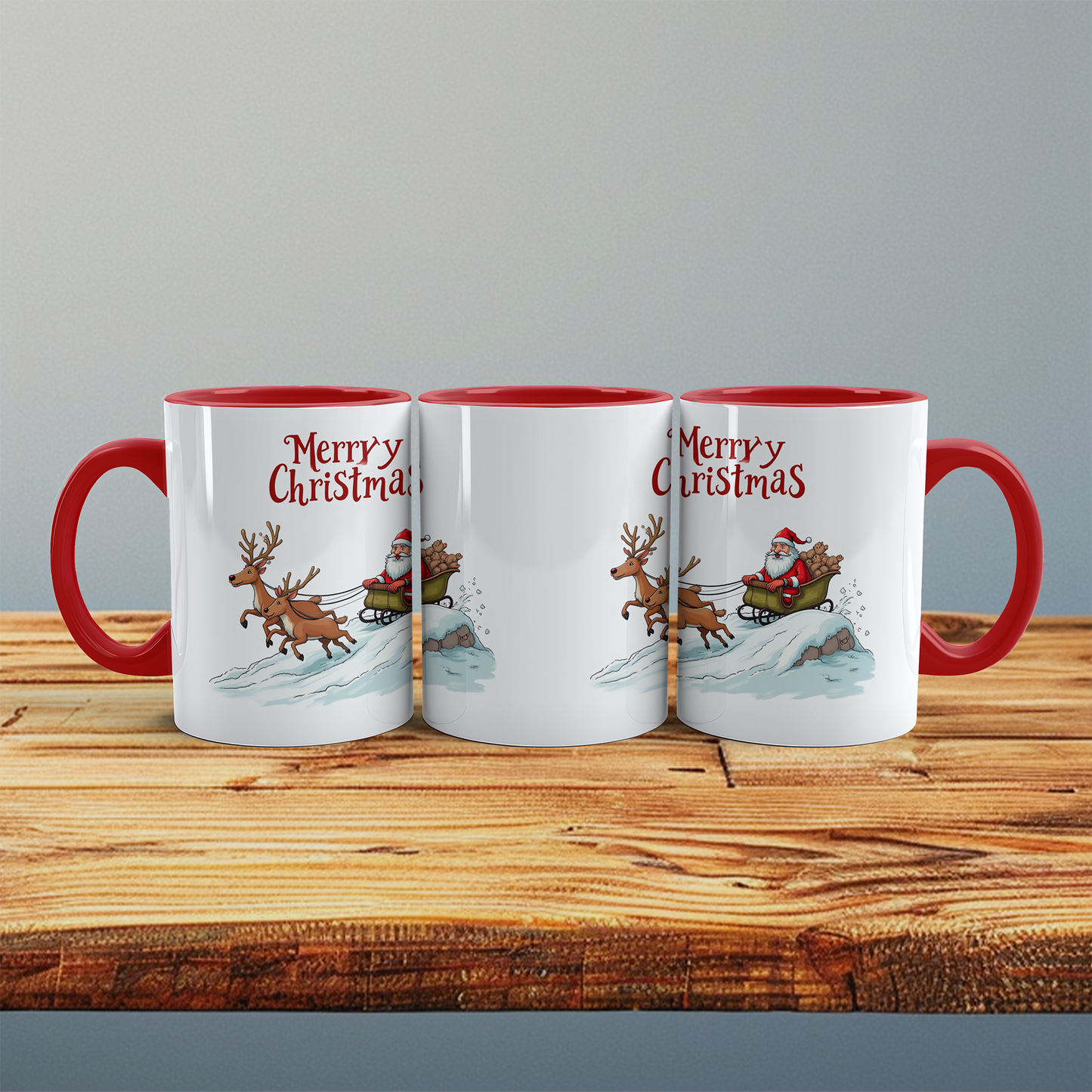 Lustige Weihnachts-Tasse mit Weihnachtsmann, Rentieren & Schlitten – Perfektes Geschenk!