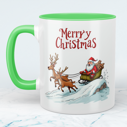 Lustige Weihnachts-Tasse mit Weihnachtsmann, Rentieren & Schlitten – Perfektes Geschenk!