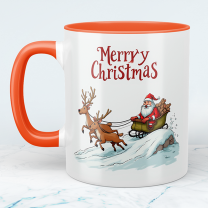 Lustige Weihnachts-Tasse mit Weihnachtsmann, Rentieren & Schlitten – Perfektes Geschenk!