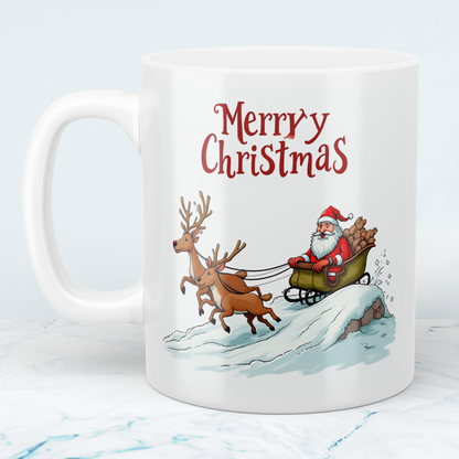 Lustige Weihnachts-Tasse mit Weihnachtsmann, Rentieren & Schlitten – Perfektes Geschenk!