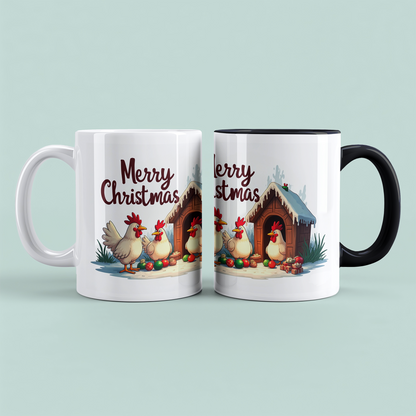 Lustige bedruckte Weihnachtstasse mit fröhlichen Hühnern – Merry Christmas Geschenkidee!