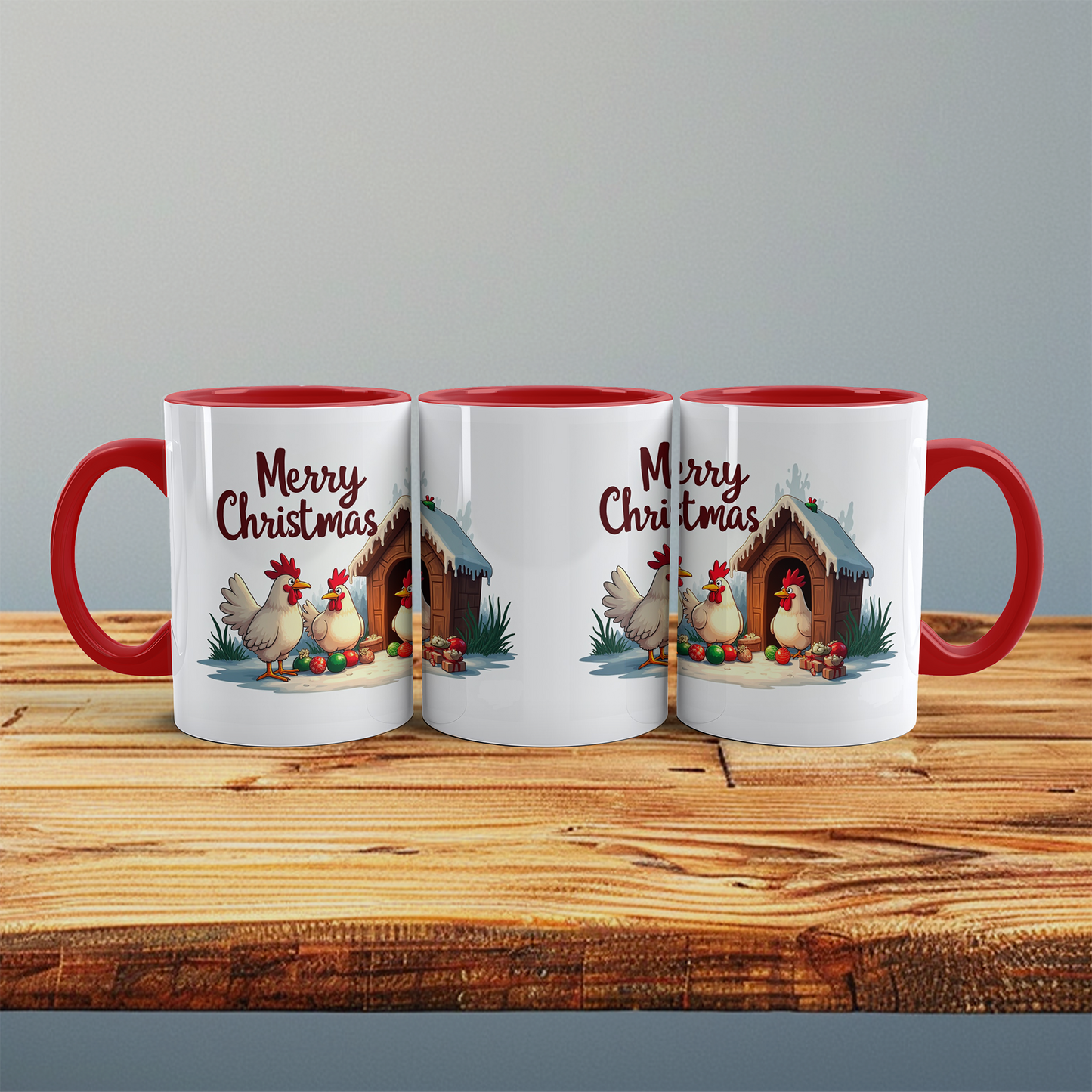 Lustige bedruckte Weihnachtstasse mit fröhlichen Hühnern – Merry Christmas Geschenkidee!