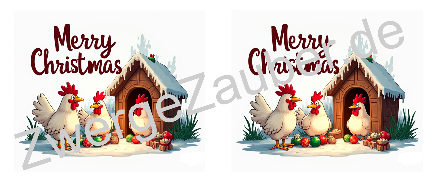 Lustige bedruckte Weihnachtstasse mit fröhlichen Hühnern – Merry Christmas Geschenkidee!