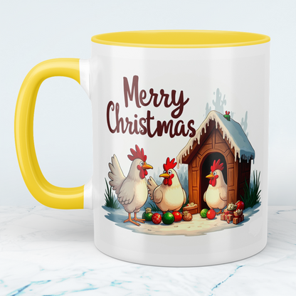 Lustige bedruckte Weihnachtstasse mit fröhlichen Hühnern – Merry Christmas Geschenkidee!