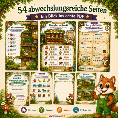 Vorschul-Lernset für Kinder ab 4 Jahren mit 54 Seiten Rätseln, Lernaufgaben, Malen und Entdecken als PDF