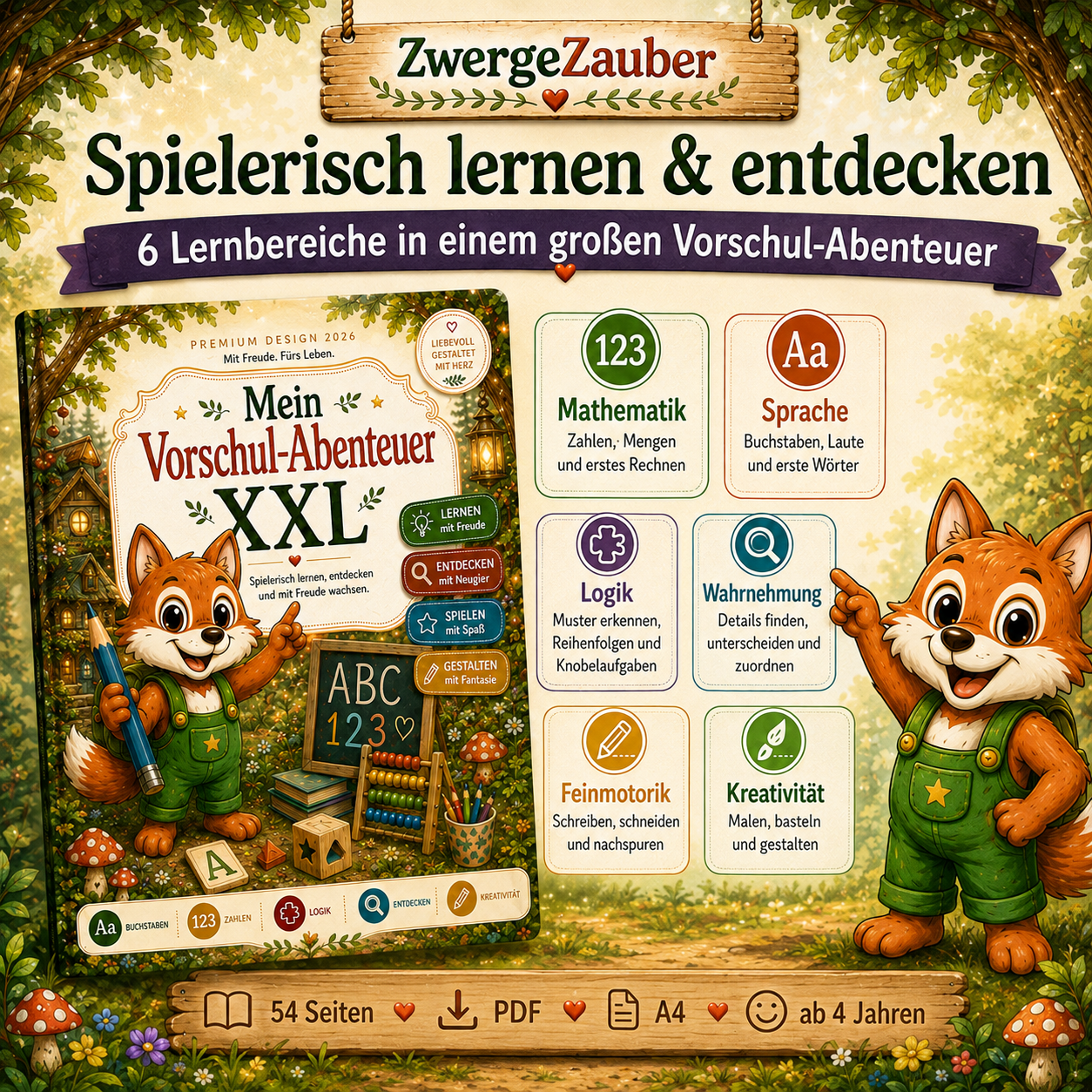 Vorschul-Lernset für Kinder ab 4 Jahren mit Mathematik, Sprache, Logik, Wahrnehmung, Feinmotorik und Kreativität