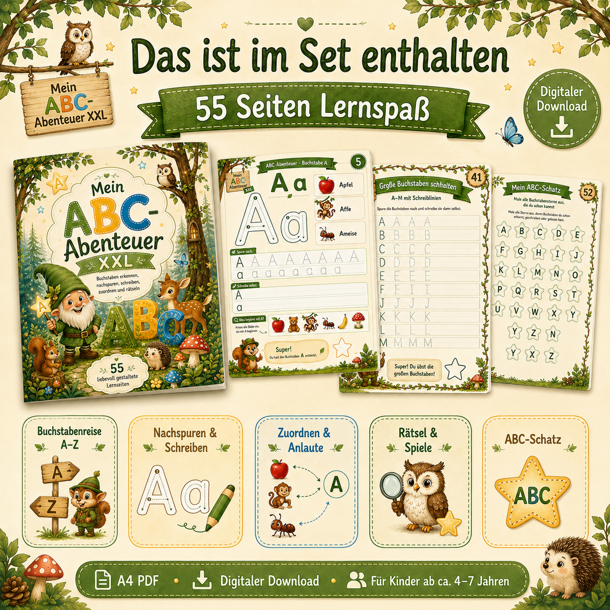 Produktübersicht vom ABC-Abenteuer XXL mit 55 Lernseiten für Vorschule, Kindergarten und Schulstart