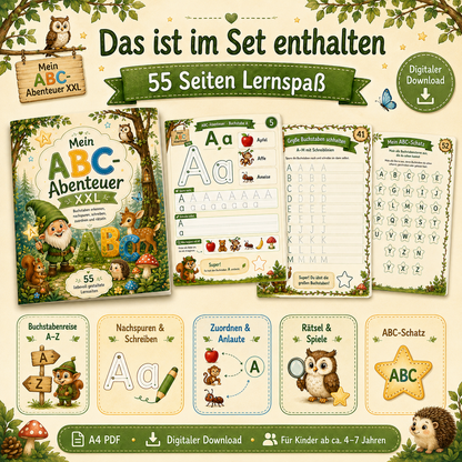 Produktübersicht vom ABC-Abenteuer XXL mit 55 Lernseiten für Vorschule, Kindergarten und Schulstart