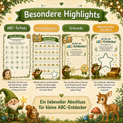 ABC-Urkunde und Belohnungsseite aus dem ABC-Abenteuer XXL für Kinder in Vorschule und Schulstart