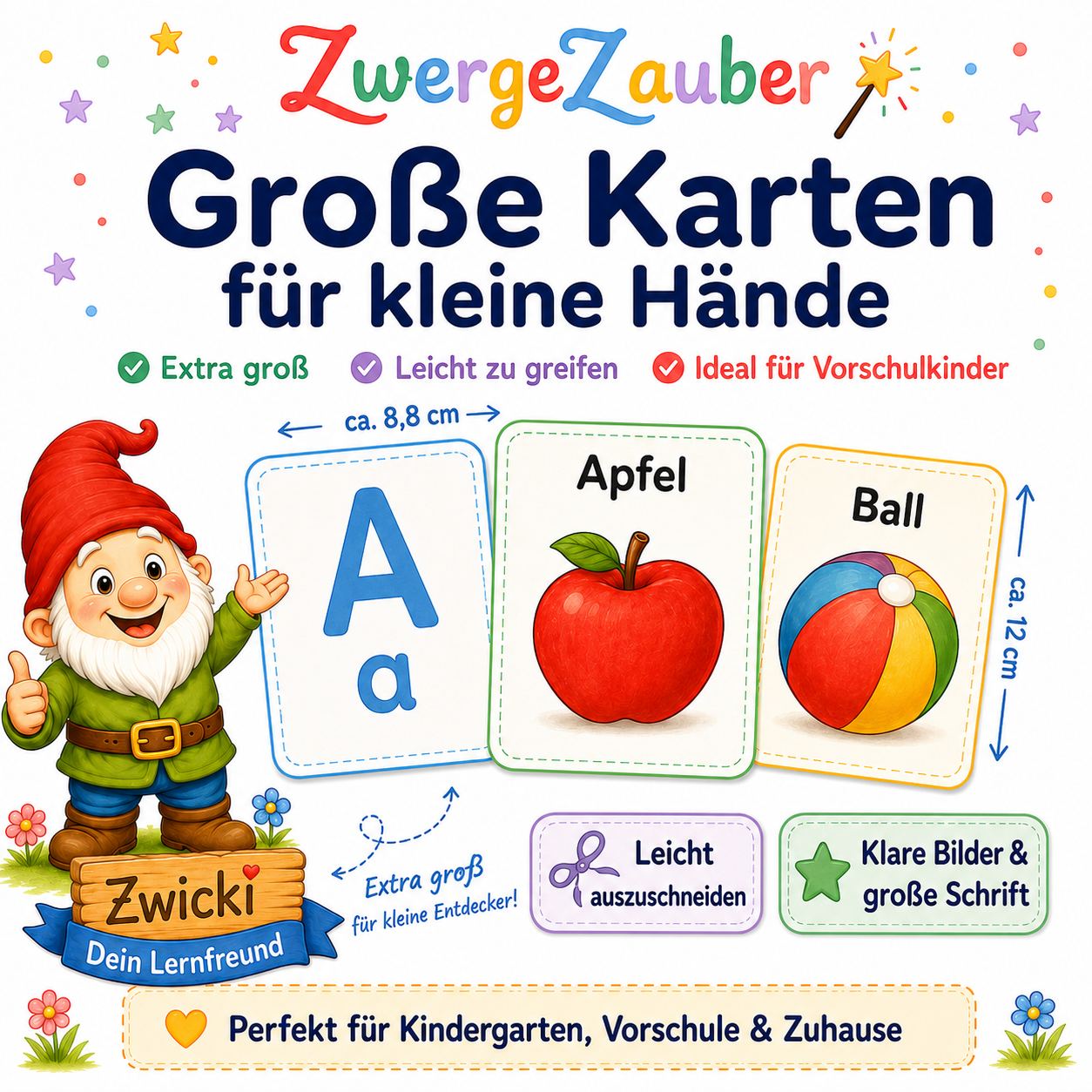 Große kindgerechte ABC-Memorykarten zum Ausschneiden mit Buchstaben und passenden Bildmotiven