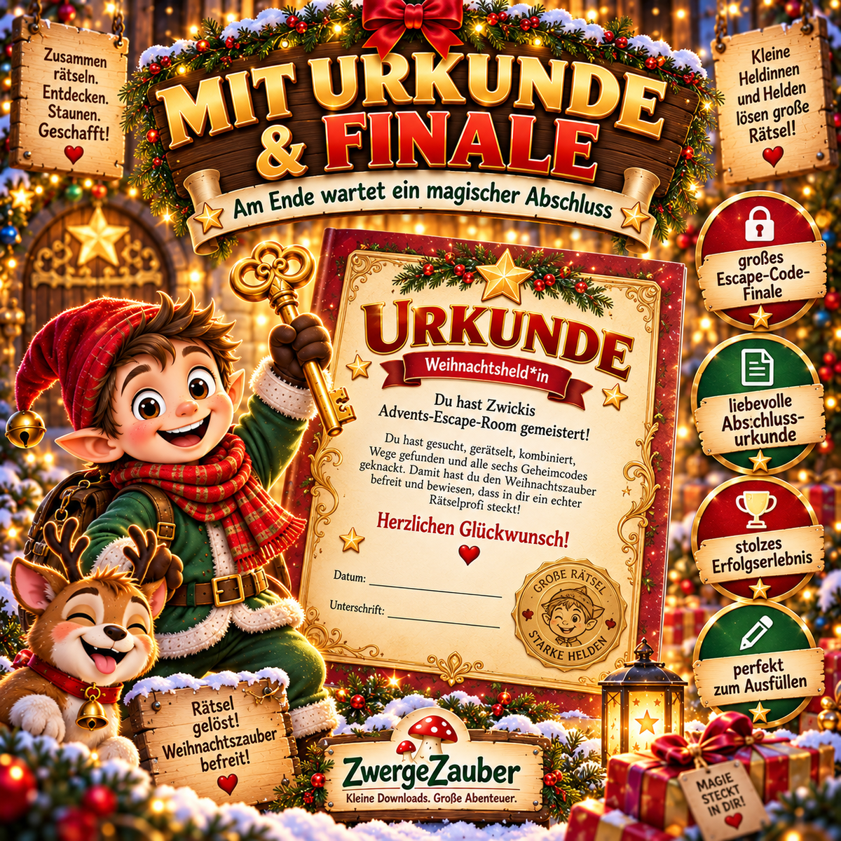 Advents-Escape-Room mit großem Code-Finale und Advents-Escape-Profi-Urkunde als Abschluss für Kinder