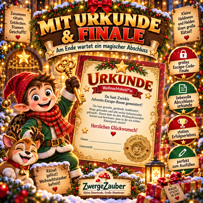 Advents-Escape-Room mit großem Code-Finale und Advents-Escape-Profi-Urkunde als Abschluss für Kinder