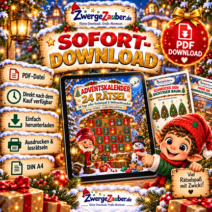 Adventskalender 24 Rätsel als PDF Sofort-Download zum Ausdrucken im DIN-A4-Format