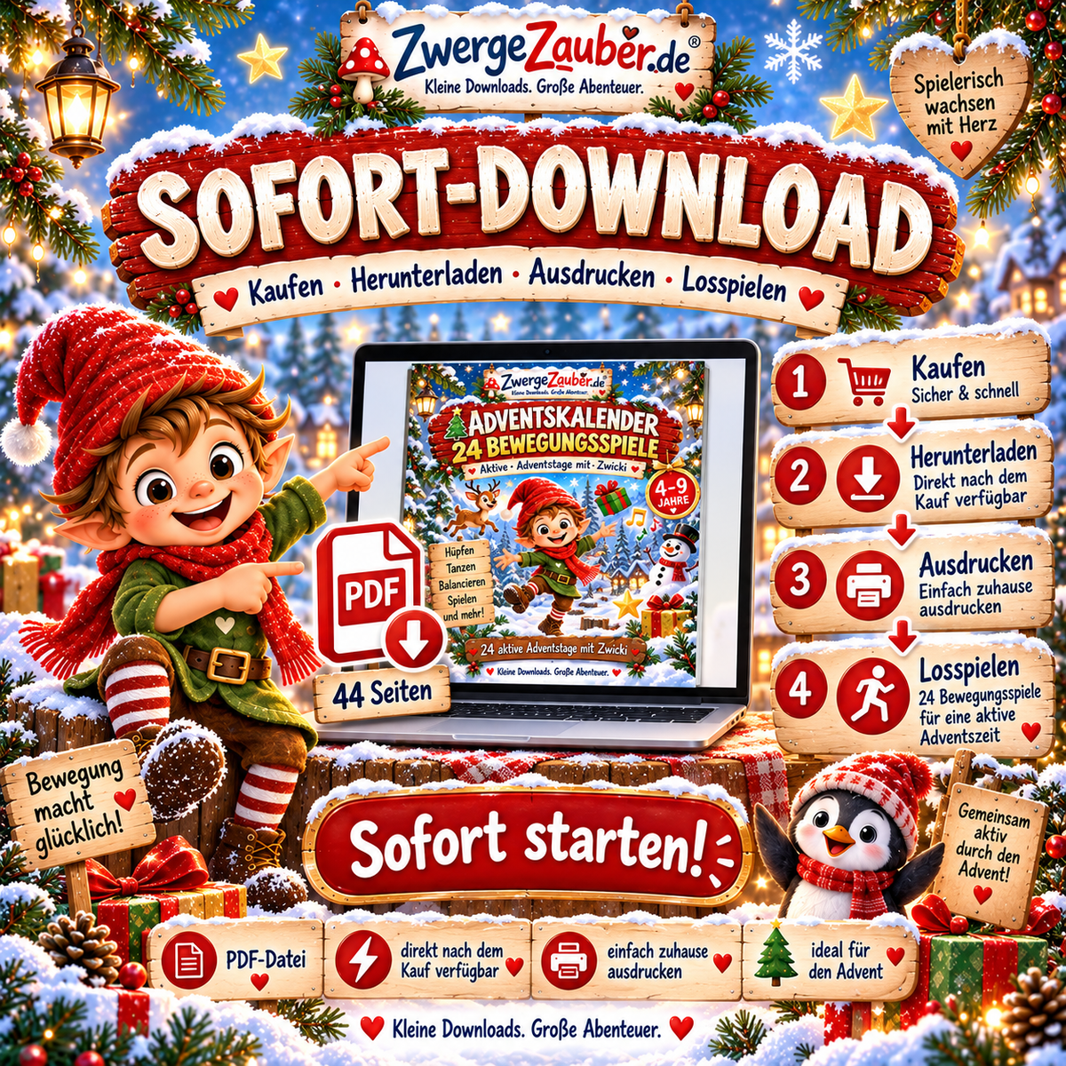 Adventskalender Bewegungsspiele als PDF Sofort-Download – herunterladen, ausdrucken und direkt losspielen