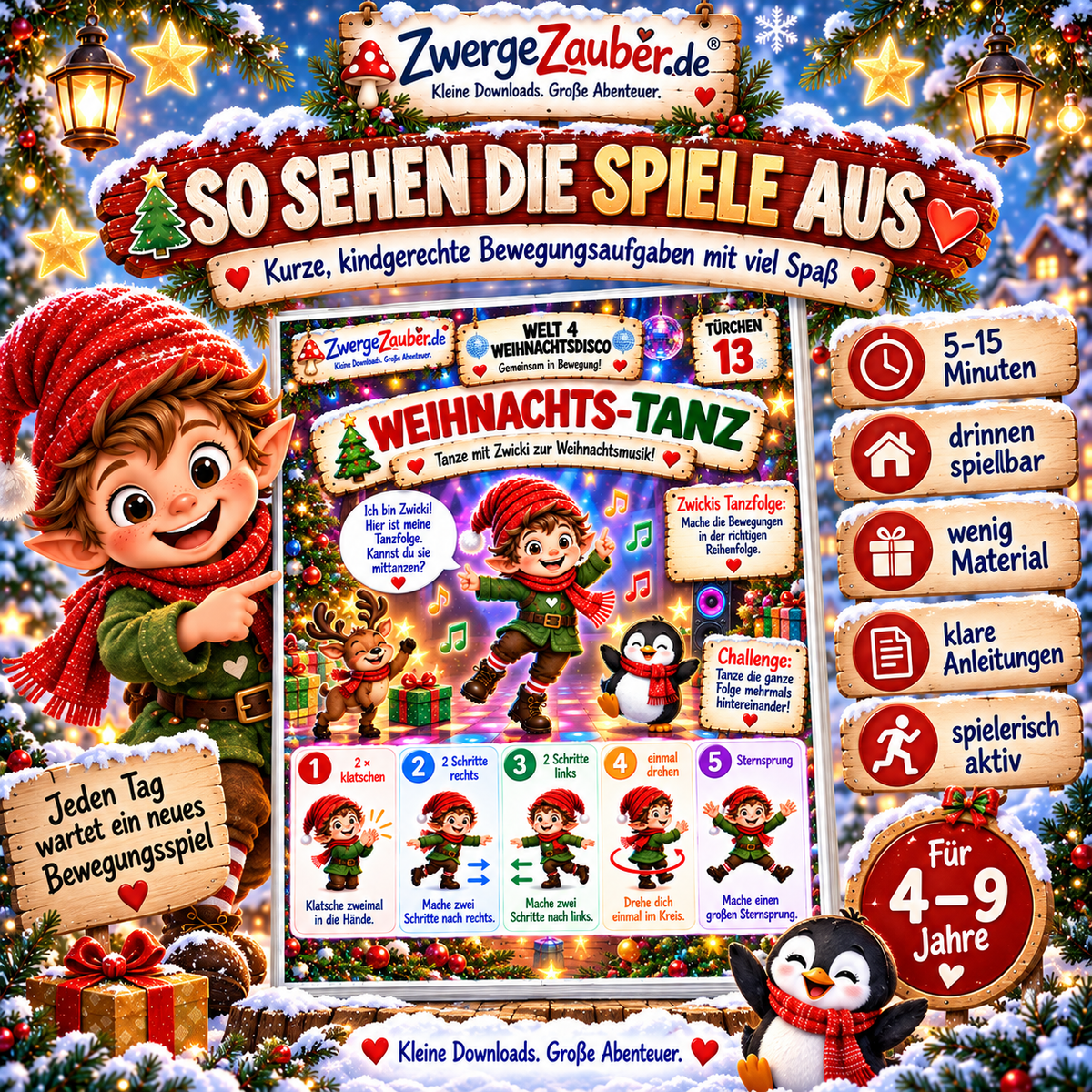 Beispielseite Weihnachts-Tanz aus dem Adventskalender mit 24 kindgerechten Bewegungsspielen für Kinder