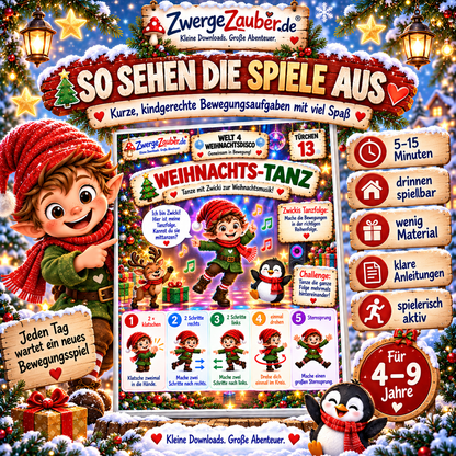 Beispielseite Weihnachts-Tanz aus dem Adventskalender mit 24 kindgerechten Bewegungsspielen für Kinder