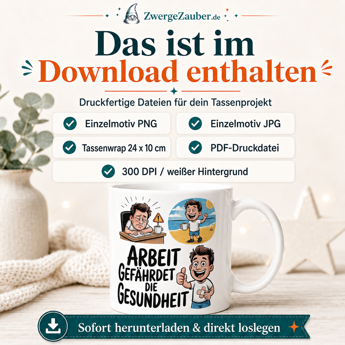ZwergeZauber Tassendesign Arbeit gefährdet die Gesundheit – Verkaufsbild 1