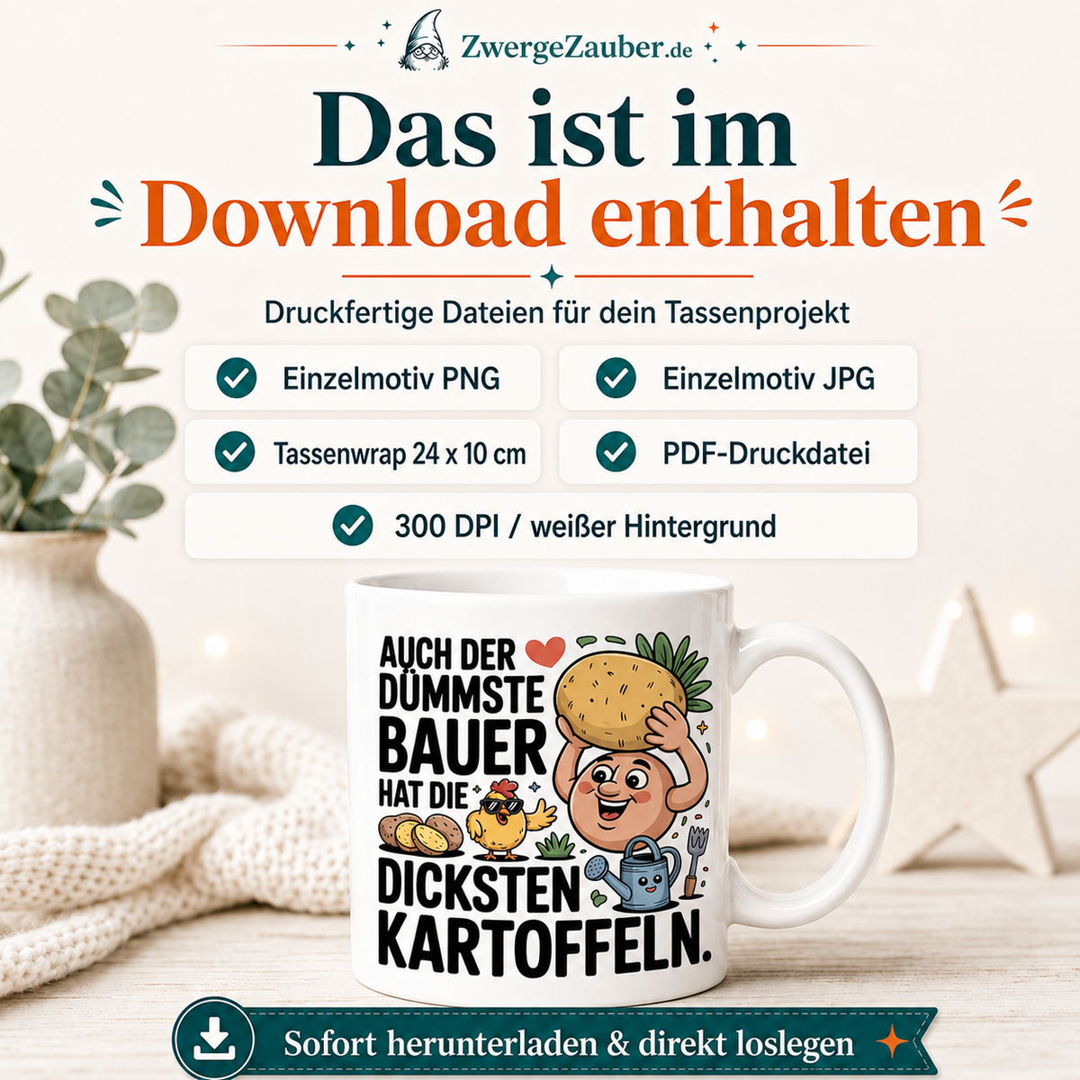 ZwergeZauber Tassendesign Auch der dümmste Bauer hat die dicksten Kartoffeln  – Verkaufsbild 2