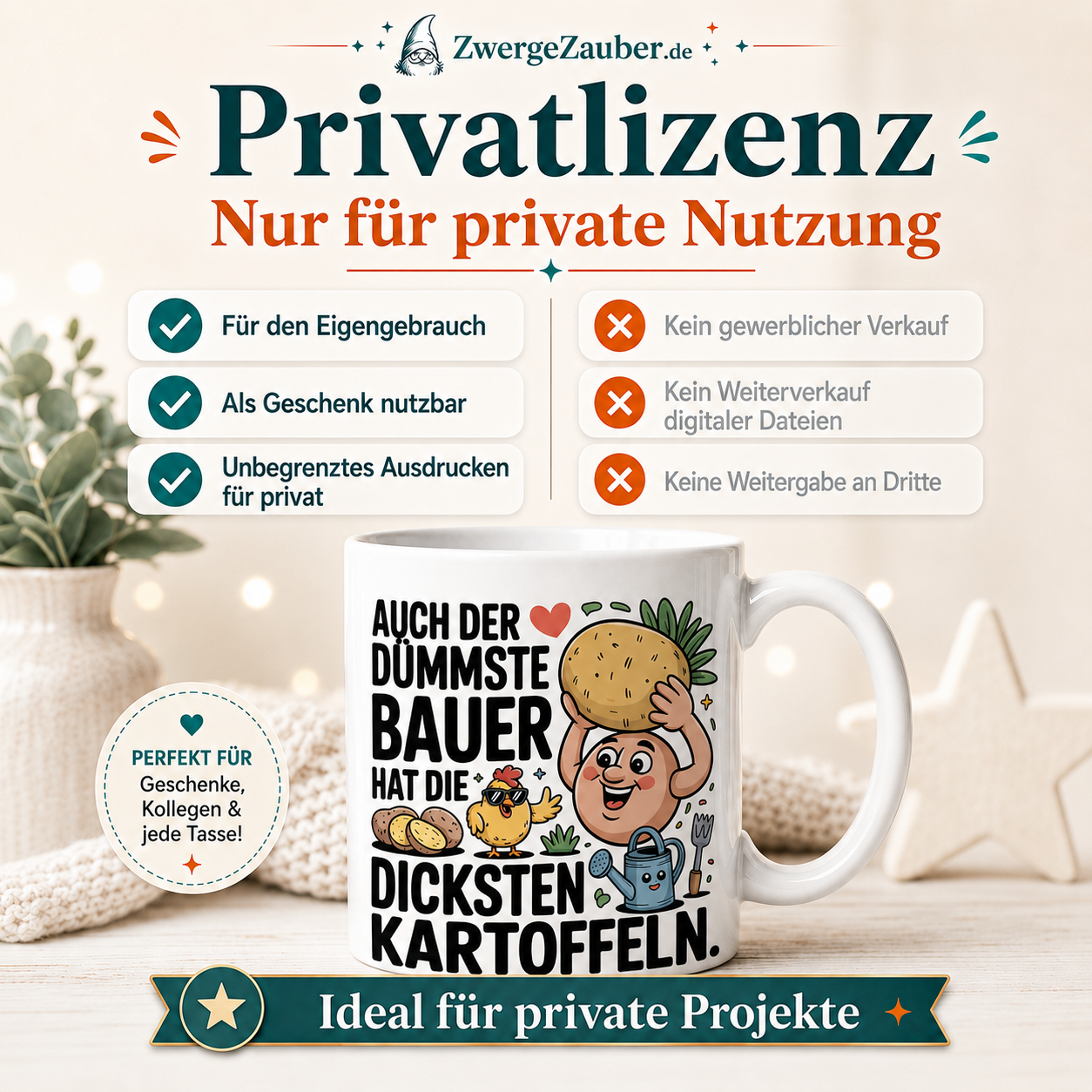 ZwergeZauber Tassendesign Auch der dümmste Bauer hat die dicksten Kartoffeln  – Verkaufsbild 3