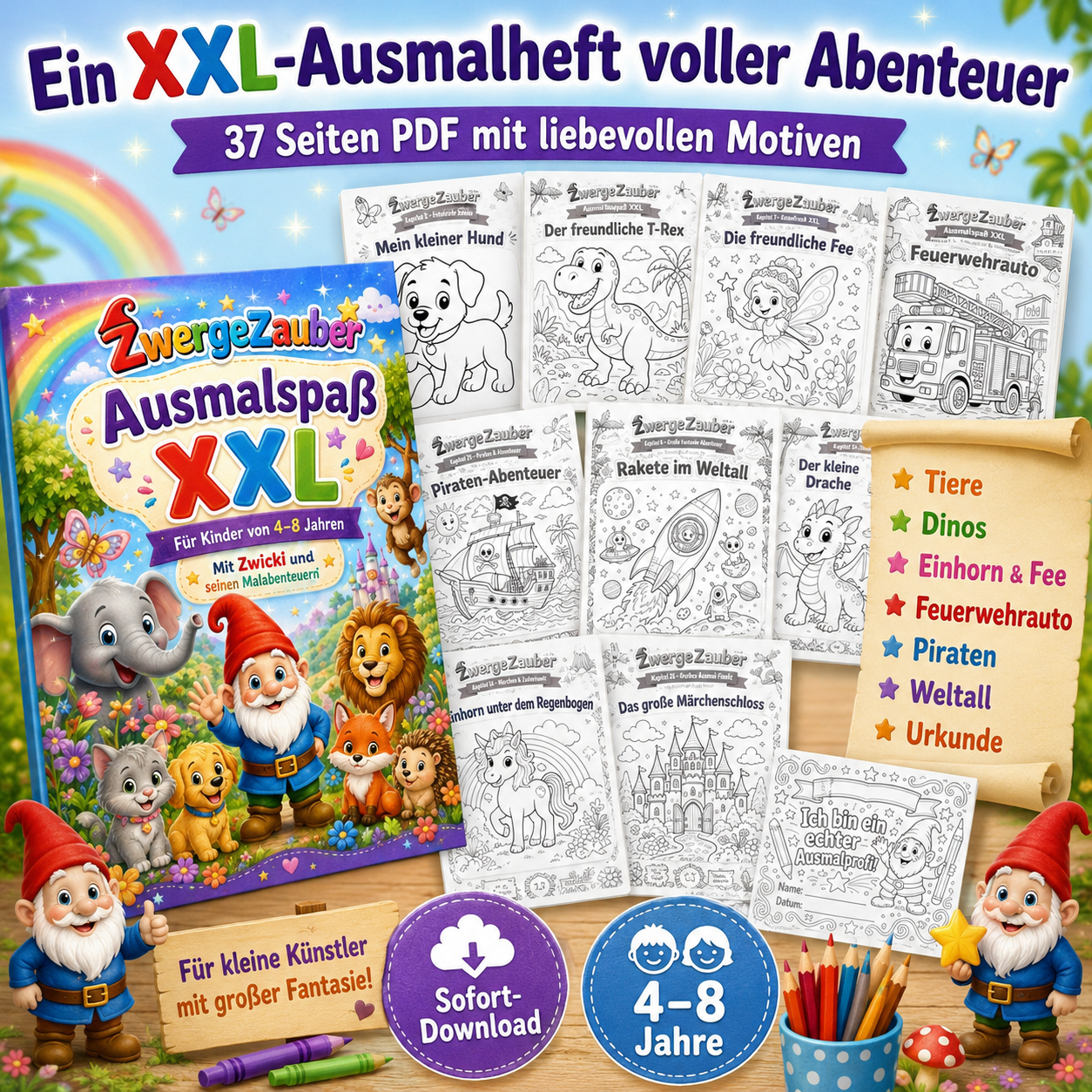 XXL Ausmalheft für Kinder mit Zwicki, abwechslungsreichen Ausmalbildern und Ausmalspaß-Urkunde