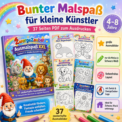 Ausmalspaß XXL für Kinder von 4 bis 8 Jahren mit großen Ausmalbildern, farbenfrohem Layout und Zwicki