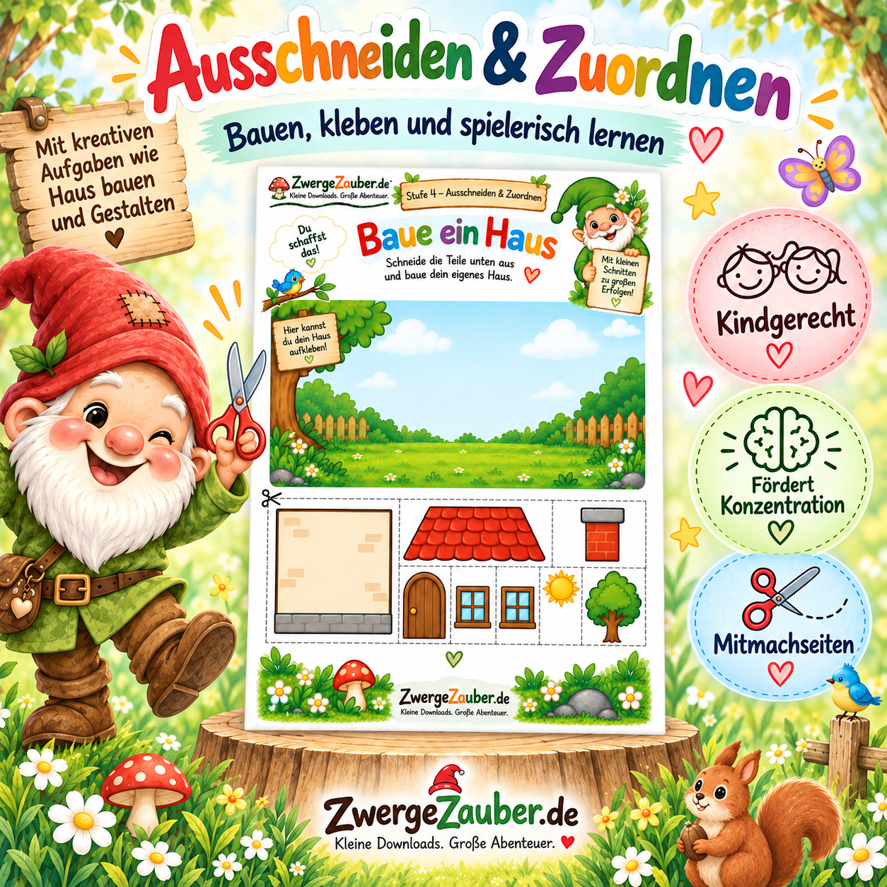 Ausschneideblätter für Kinder mit liebevoll gestalteten Aufgaben und Zwicki von ZwergeZauber