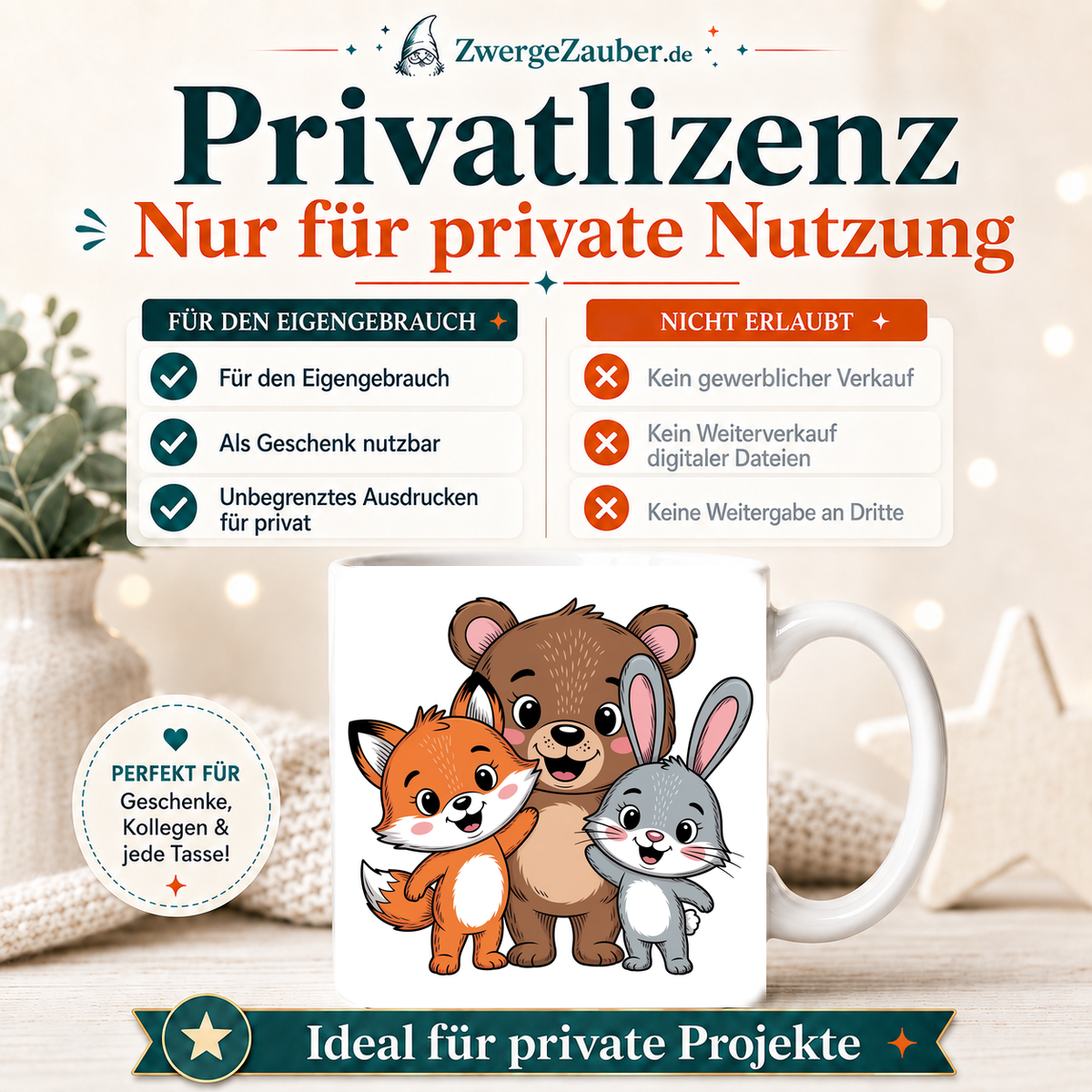 ZwergeZauber Tassendesign Bär, Fuchs & Hase – Verkaufsbild 3