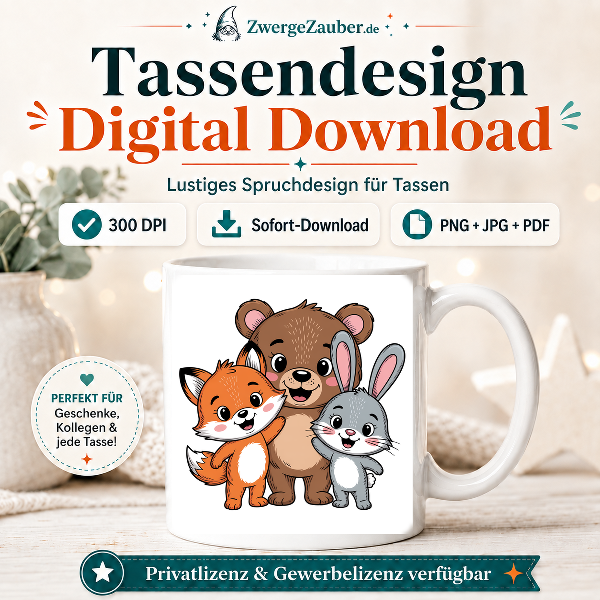 ZwergeZauber Tassendesign Bär, Fuchs & Hase – Verkaufsbild 1