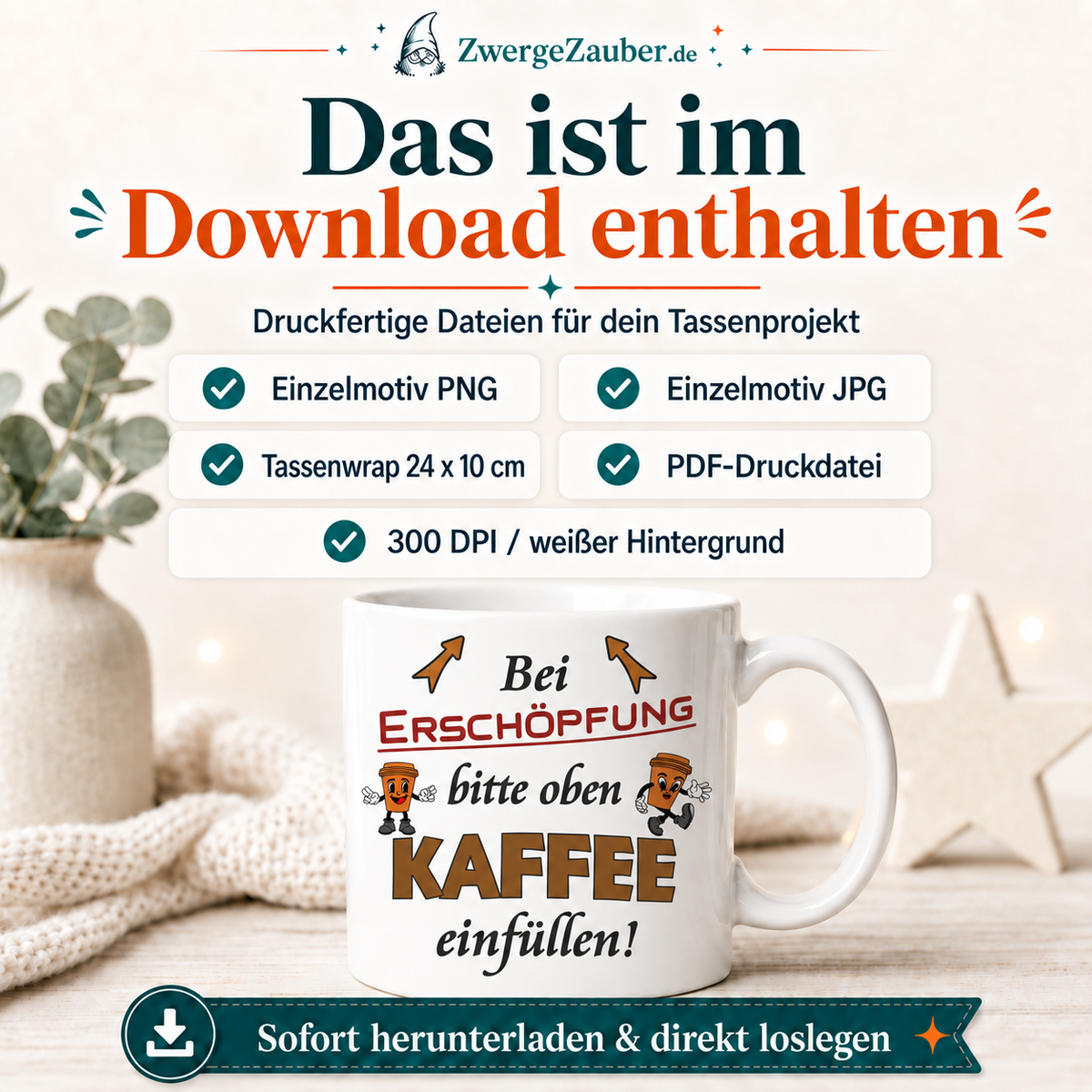 ZwergeZauber Tassendesign Bei Erschöpfung bitte oben Kaffee einfüllen – Verkaufsbild 2