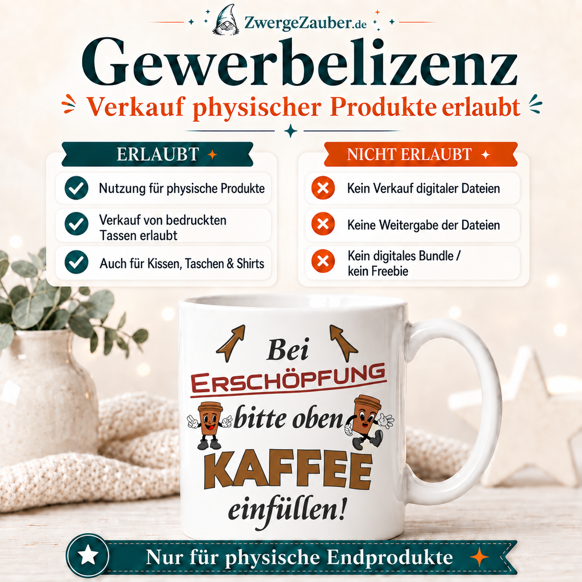 ZwergeZauber Tassendesign Bei Erschöpfung bitte oben Kaffee einfüllen – Verkaufsbild 4