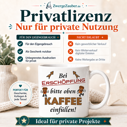 ZwergeZauber Tassendesign Bei Erschöpfung bitte oben Kaffee einfüllen – Verkaufsbild 3